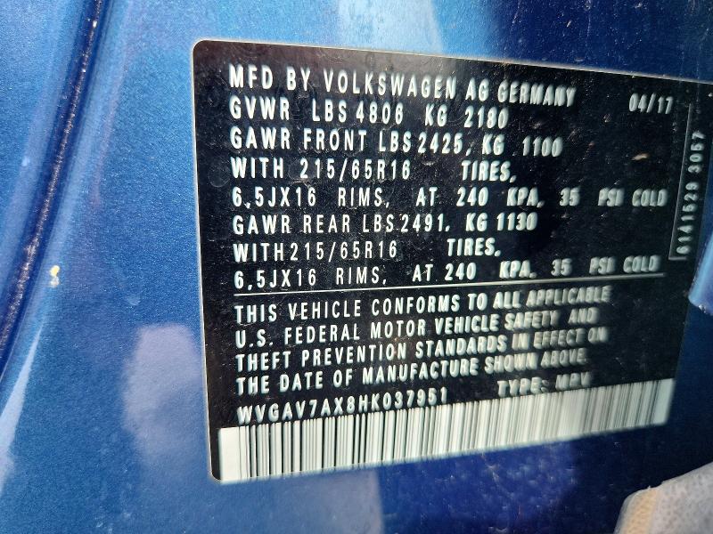 Aukcja sprzedaży 2017 Volkswagen Tiguan, vin: WVGAV7AX8HK037951, numer aukcji: 63406636