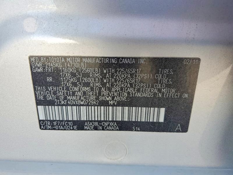 Aukcja sprzedaży 2011 Toyota Rav4, vin: 2T3KF4DVXBW072942, numer aukcji: 60405946