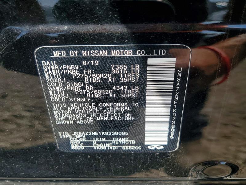 Aukcja sprzedaży 2019 Infiniti Qx80, vin: JN8AZ2NE1K9238095, numer aukcji: 63207596