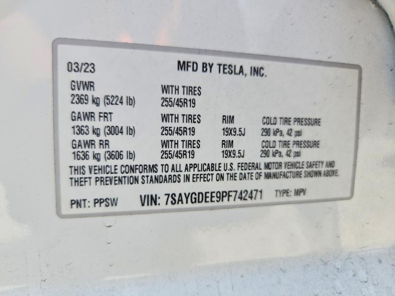 Aukcja sprzedaży 2023 Tesla Model Y, vin: 7SAYGDEE9PF742471, numer aukcji: 61951506