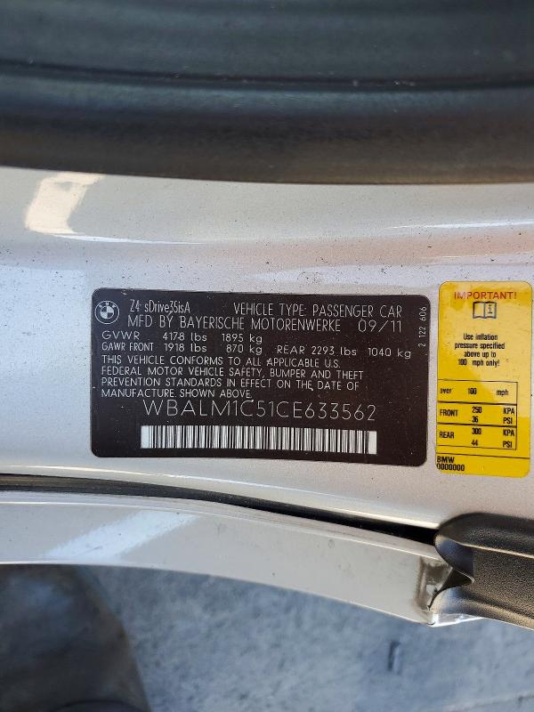 Продажа на аукционе авто 2012 Bmw Z4, vin: WBALM1C51CE633562, номер лота: 60702296
