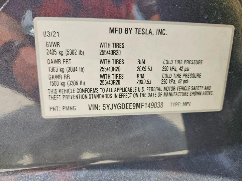 Продаж на аукціоні авто 2021 Tesla Model Y, vin: 5YJYGDEE9MF149038, номер лоту: 63357626