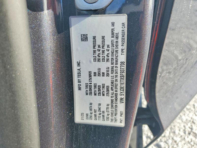 59991076 :رقم المزاد ، 5YJ3E1ETXSF937708 vin ، 2025 Tesla Model 3 مزاد بيع