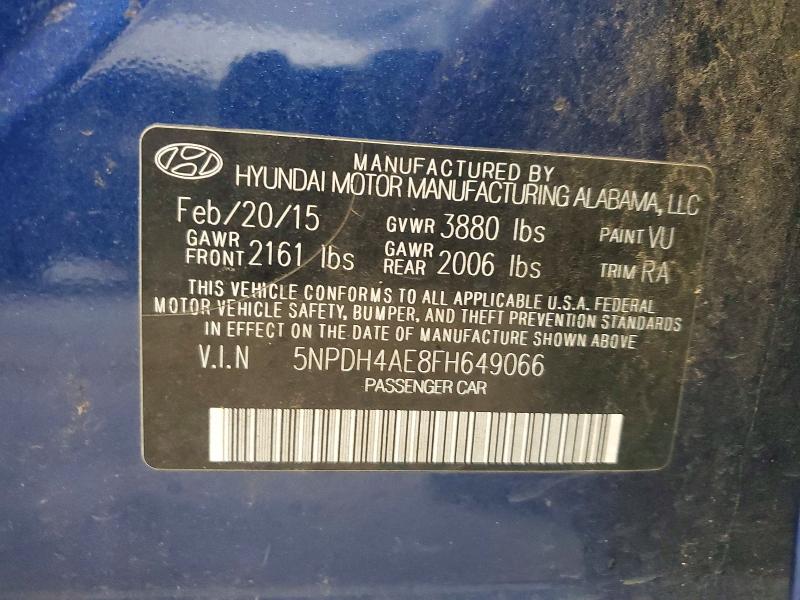 Продажа на аукционе авто 2015 Hyundai Elantra, vin: 5NPDH4AE8FH649066, номер лота: 61530256