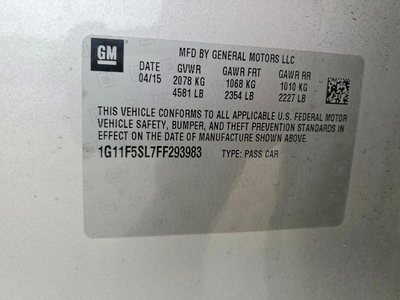 Продажа на аукционе авто 2015 Chevrolet Malibu, vin: 1G11F5SL7FF293983, номер лота: 62410196