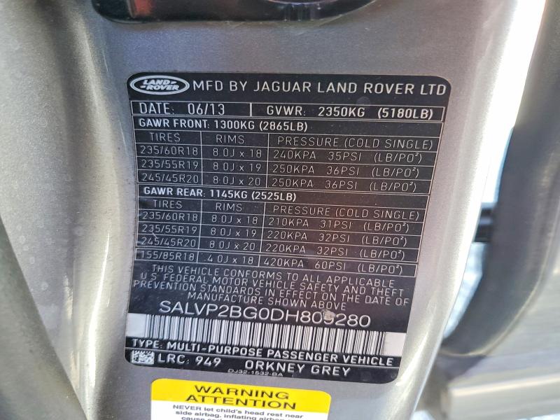 Продажа на аукционе авто 2013 Land Rover Range Rover Evoque, vin: SALVP2BG0DH809280, номер лота: 60771146