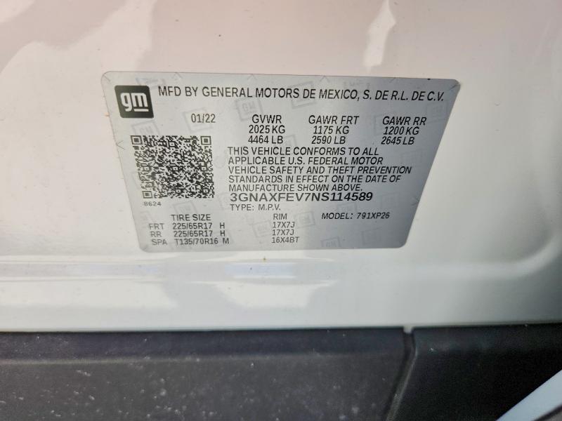 Продаж на аукціоні авто 2022 Chevrolet Equinox, vin: 3GNAXFEV7NS114589, номер лоту: 62400596