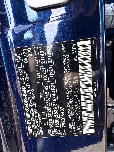 63184046 :رقم المزاد ، 4JGFB4KEXMA497154 vin ، 2021 Mercedes-benz Gle مزاد بيع