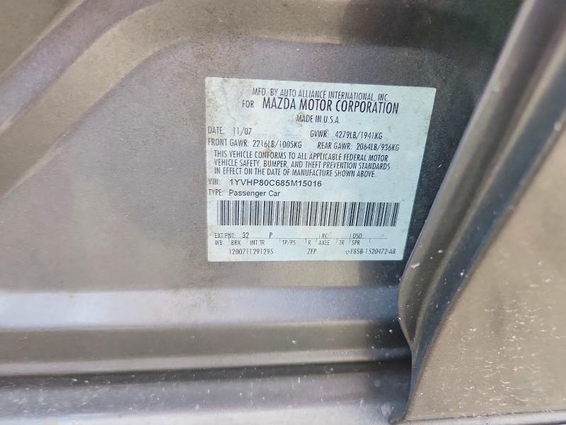 Aukcja sprzedaży 2008 Mazda 6, vin: 1YVHP80C685M15016, numer aukcji: 85980515