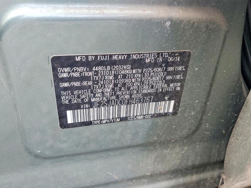 2015 Subaru Forester მანქანა იყიდება აუქციონზე, vin: JF2SJADC0FH463767, აუქციონის ნომერი: 60808136