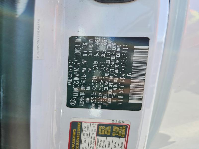 60882796 :رقم المزاد ، 5XYPKDA5XKG503414 vin ، 2019 Kia Sorento مزاد بيع