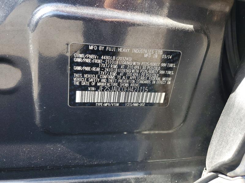 2015 Subaru Forester Premium W/c მანქანა იყიდება აუქციონზე, vin: JF2SJADC0FH421115, აუქციონის ნომერი: 60367126