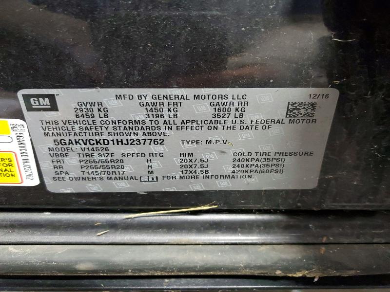 61980346 :رقم المزاد ، 5GAKVCKD1HJ237762 vin ، 2017 Buick Enclave مزاد بيع