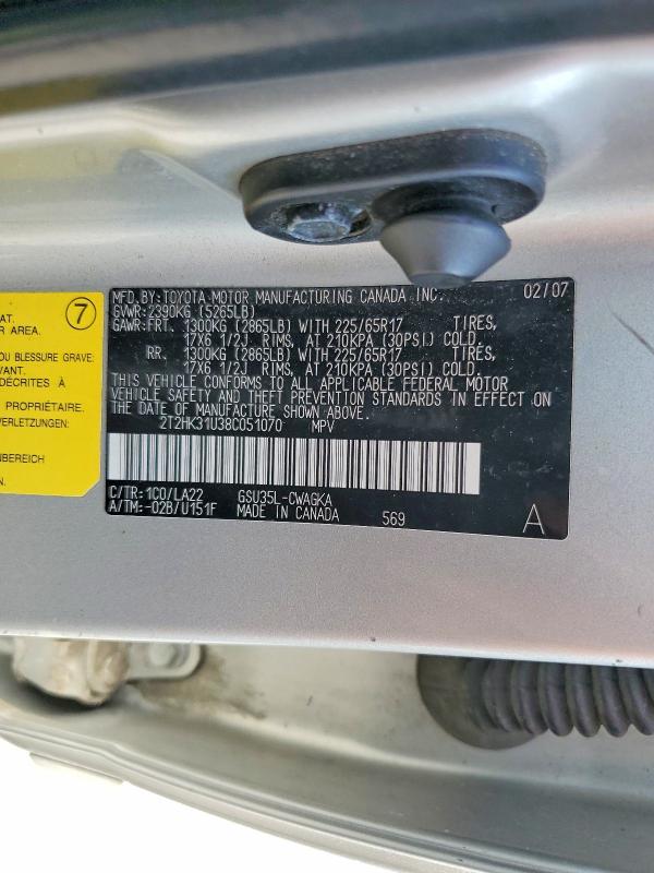 Aukcja sprzedaży 2008 Lexus Rx, vin: 2T2HK31U38C051070, numer aukcji: 62512976
