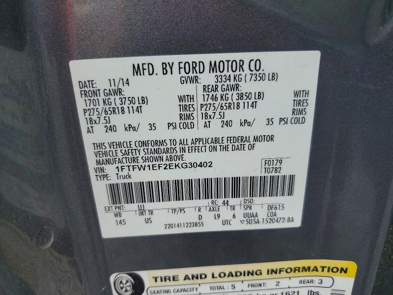 Продажа на аукционе авто 2014 Ford F150, vin: 1FTFW1EF2EKG30402, номер лота: 61743376