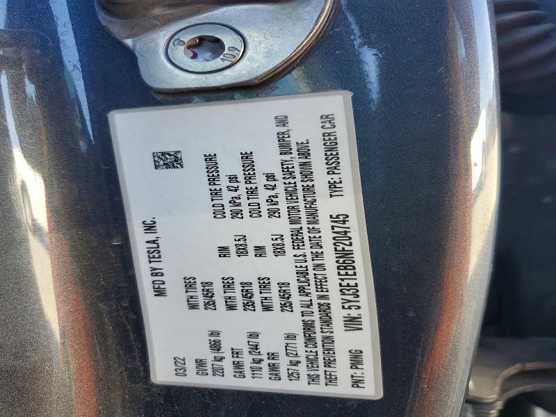 62534126 :رقم المزاد ، 5YJ3E1EB6NF204745 vin ، 2022 Tesla Model 3 مزاد بيع