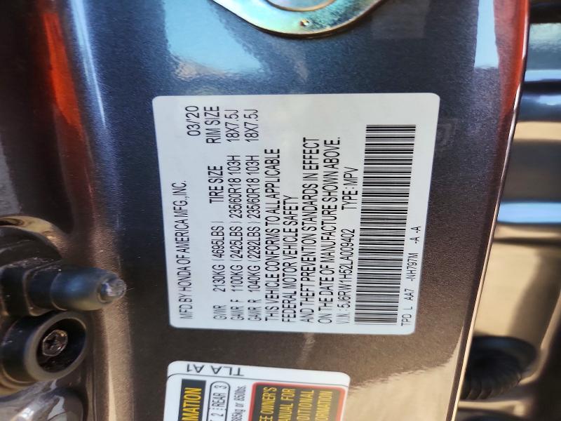 Aukcja sprzedaży 2020 Honda Cr-v, vin: 5J6RW1H52LA009402, numer aukcji: 62713926