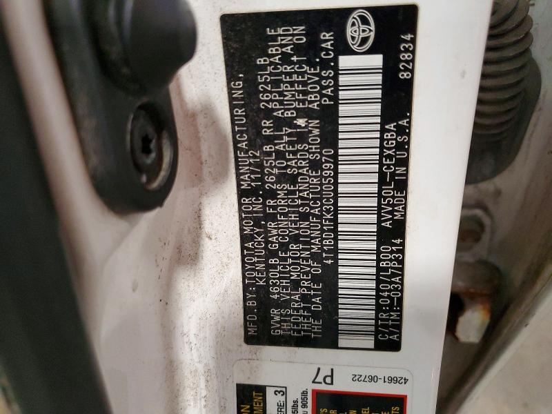 Aukcja sprzedaży 2012 Toyota Camry Hybrid, vin: 4T1BD1FK3CU059970, numer aukcji: 61077406
