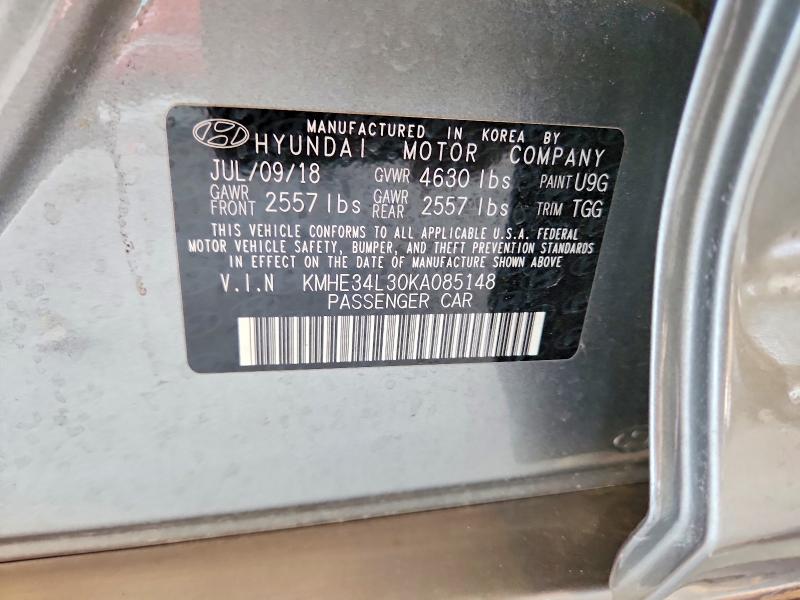 59655116 :رقم المزاد ، KMHE34L30KA085148 vin ، 2019 Hyundai Sonata Hybrid مزاد بيع