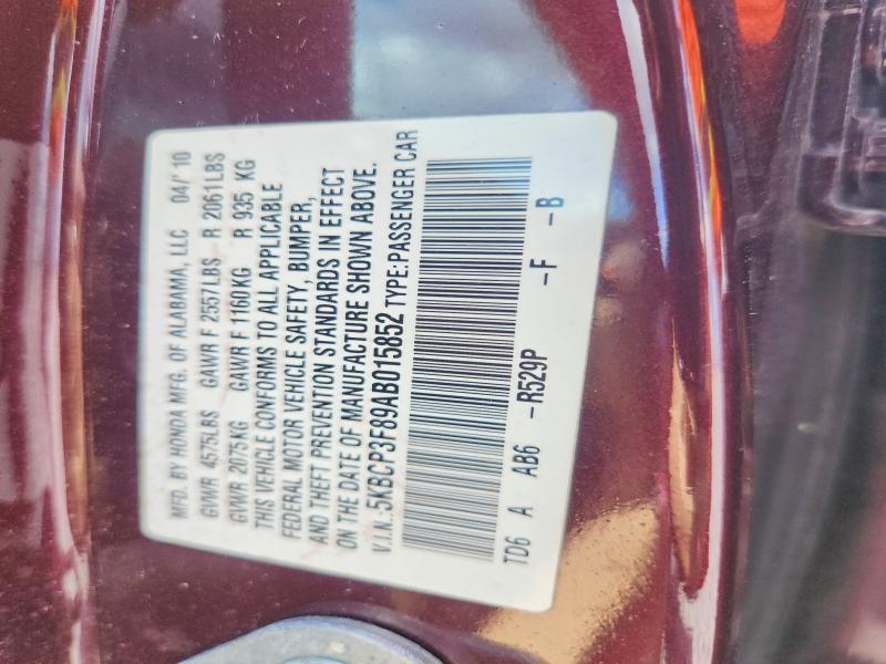 Aukcja sprzedaży 2010 Honda Accord, vin: 5KBCP3F89AB015852, numer aukcji: 62578946