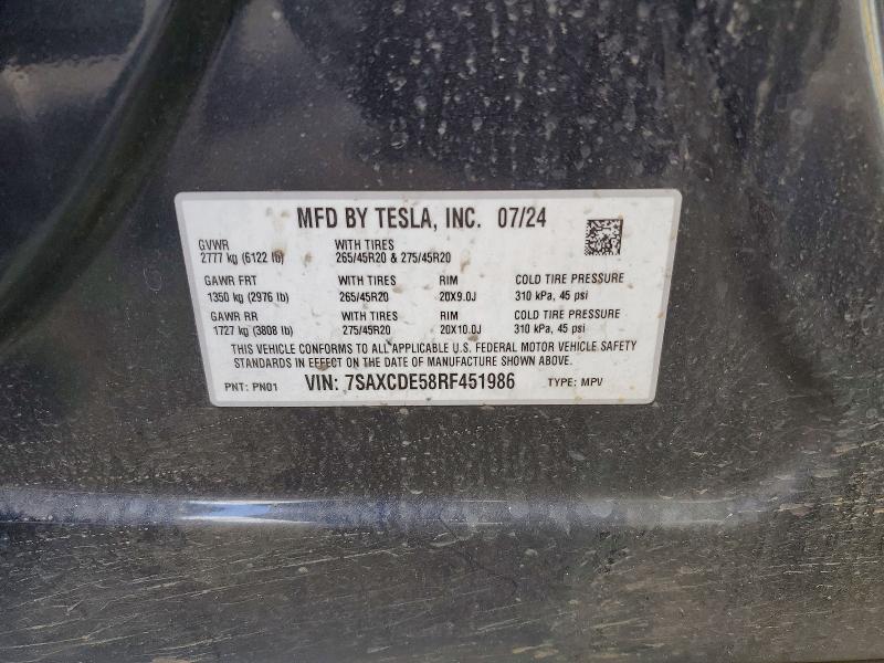 Aukcja sprzedaży 2024 Tesla Model X, vin: 7SAXCDE58RF451986, numer aukcji: 59200306