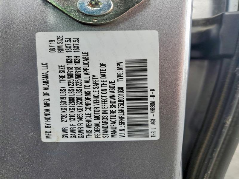 59231066 :رقم المزاد ، 5FNRL6H75LB001038 vin ، 2020 Honda Odyssey مزاد بيع