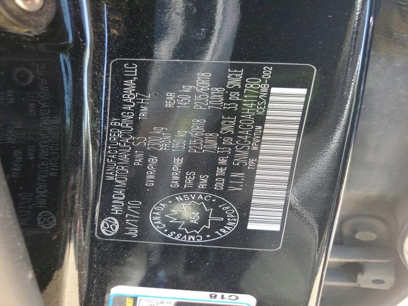 60141866 :رقم المزاد ، 5NMSG4AG0AH411780 vin ، 2010 Hyundai Santa Fe مزاد بيع