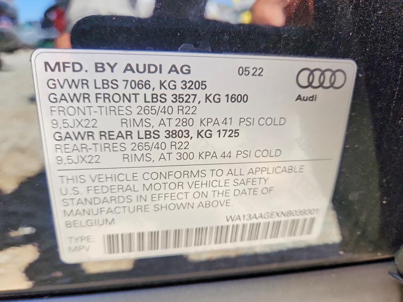 Aukcja sprzedaży 2022 Audi E-tron, vin: WA13AAGEXNB039301, numer aukcji: 62633596