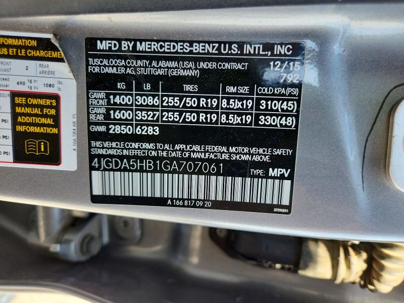 59777156 :رقم المزاد ، 4JGDA5HB1GA707061 vin ، 2016 Mercedes-benz Gle مزاد بيع