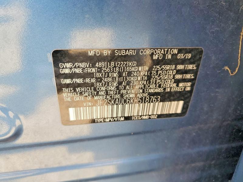 Aukcja sprzedaży 2019 Subaru Forester, vin: JF2SKAUC6KH518763, numer aukcji: 60119266