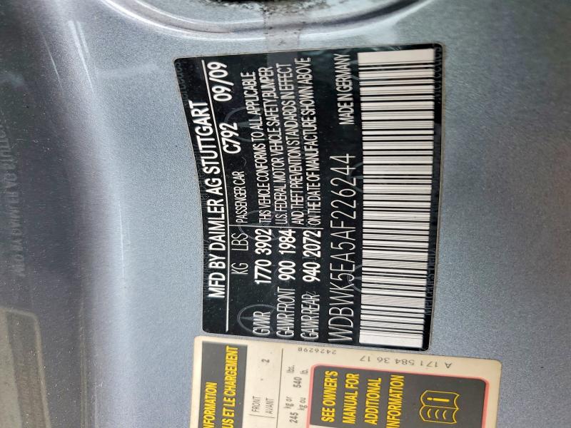 59737126 :رقم المزاد ، WDBWK5EA5AF226244 vin ، 2010 Mercedes-benz Slk مزاد بيع