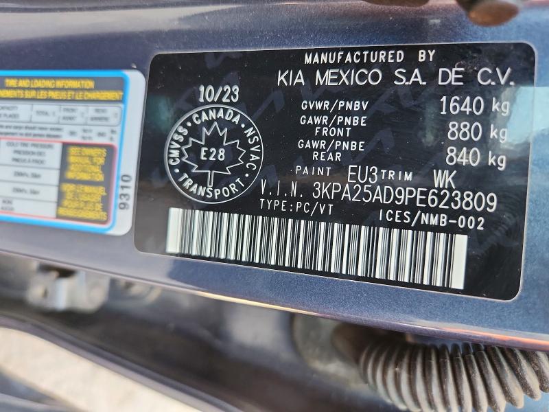 2023 Kia Rio მანქანა იყიდება აუქციონზე, vin: 3KPA25AD9PE623809, აუქციონის ნომერი: 62802856