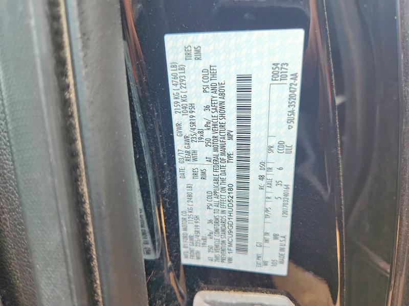 2017 Ford Escape მანქანა იყიდება აუქციონზე, vin: 1FMCU9GD1HUD52180, აუქციონის ნომერი: 60871566