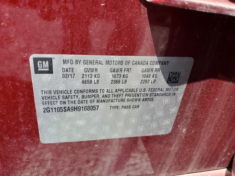 Продаж на аукціоні авто 2017 Chevrolet Impala, vin: 2G1105SA9H9168057, номер лоту: 63543026