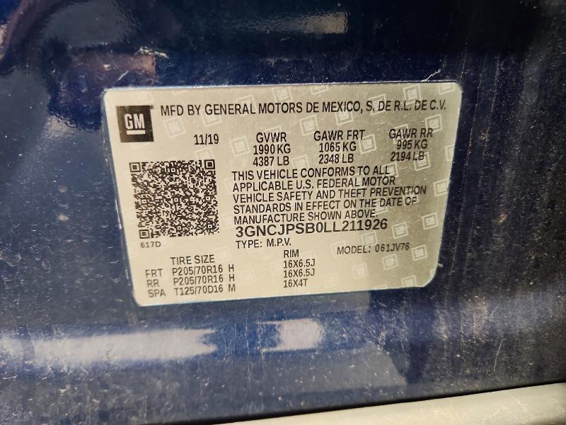 Aukcja sprzedaży 2020 Chevrolet Trax, vin: 3GNCJPSB0LL211926, numer aukcji: 62336106