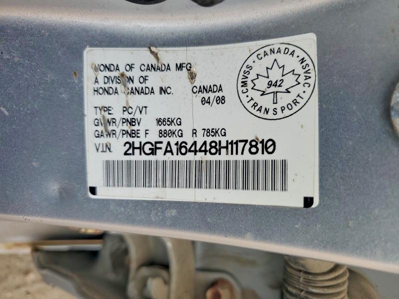 60920636 :رقم المزاد ، 2HGFA16448H117810 vin ، 2008 Honda Civic مزاد بيع