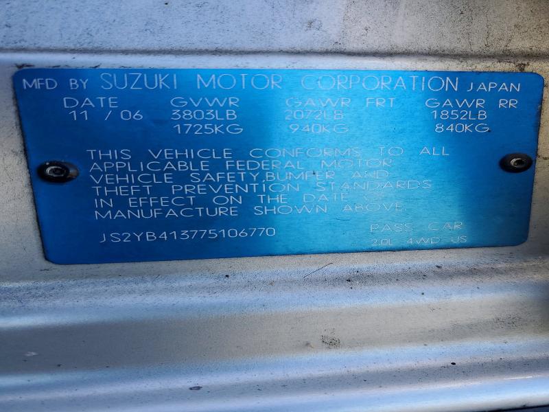 60087696 :رقم المزاد ، JS2YB413775106770 vin ، 2007 Suzuki Sx4 مزاد بيع