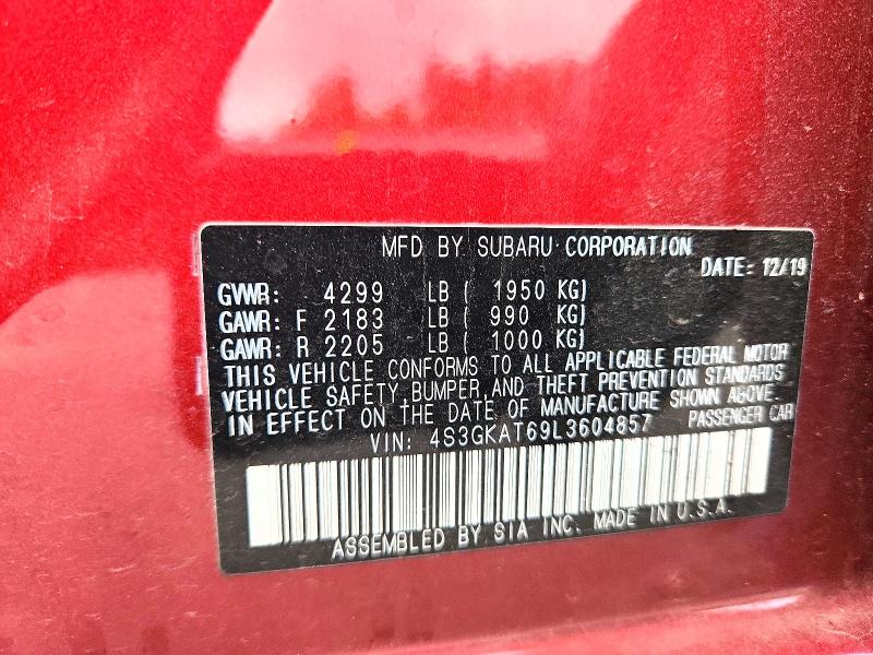 59678986 :رقم المزاد ، 4S3GKAT69L3604857 vin ، 2020 Subaru Impreza مزاد بيع