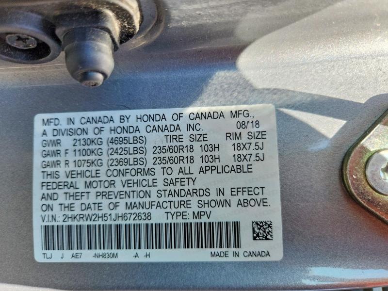 63492576 :رقم المزاد ، 2HKRW2H51JH672638 vin ، 2018 Honda Cr-v مزاد بيع