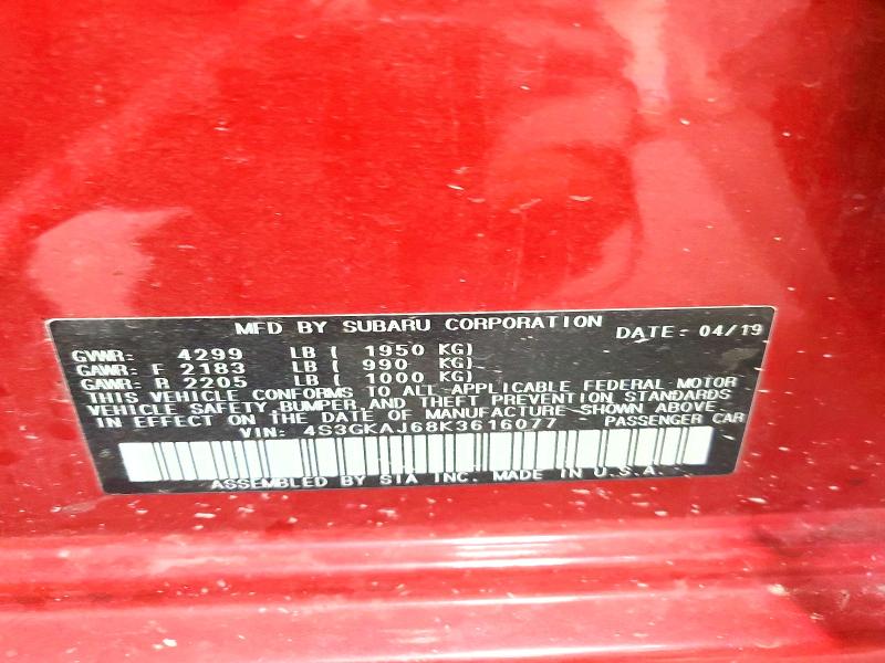 2019 Subaru Impreza მანქანა იყიდება აუქციონზე, vin: 4S3GKAJ68K3616077, აუქციონის ნომერი: 62106386