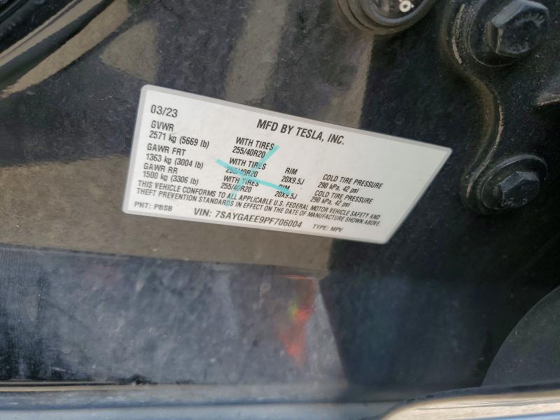 61638166 :رقم المزاد ، 7SAYGAEE9PF706004 vin ، 2023 Tesla Model Y مزاد بيع