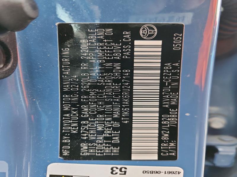 2024 Toyota Camry მანქანა იყიდება აუქციონზე, vin: 4T1K61AK6RU247148, აუქციონის ნომერი: 63152646
