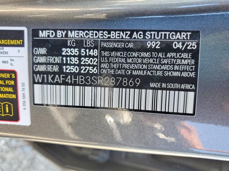 Aukcja sprzedaży 2025 Mercedes-benz C, vin: W1KAF4HB3SR287869, numer aukcji: 59683056