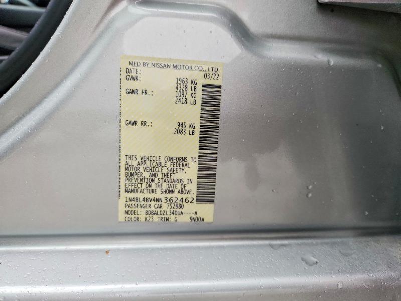 Продажа на аукционе авто 2022 Nissan Altima, vin: 1N4BL4BV4NN362462, номер лота: 62808216