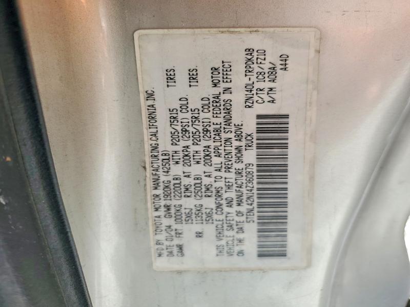 2004 Toyota Tacoma მანქანა იყიდება აუქციონზე, vin: 5TENL42N14Z360879, აუქციონის ნომერი: 63197396