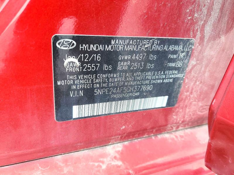 62622246 :رقم المزاد ، 5NPE24AF5GH377690 vin ، 2016 Hyundai Sonata مزاد بيع