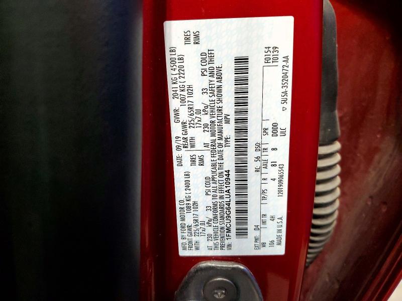 Продаж на аукціоні авто 2020 Ford Escape, vin: 1FMCU9G64LUA10944, номер лоту: 59404636