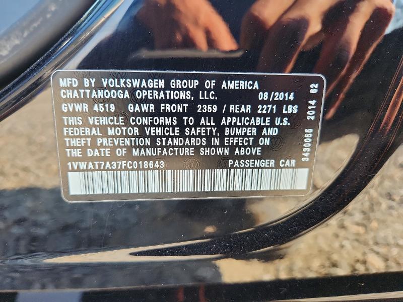 59608906 :رقم المزاد ، 1VWAT7A37FC018643 vin ، 2015 Volkswagen Passat مزاد بيع