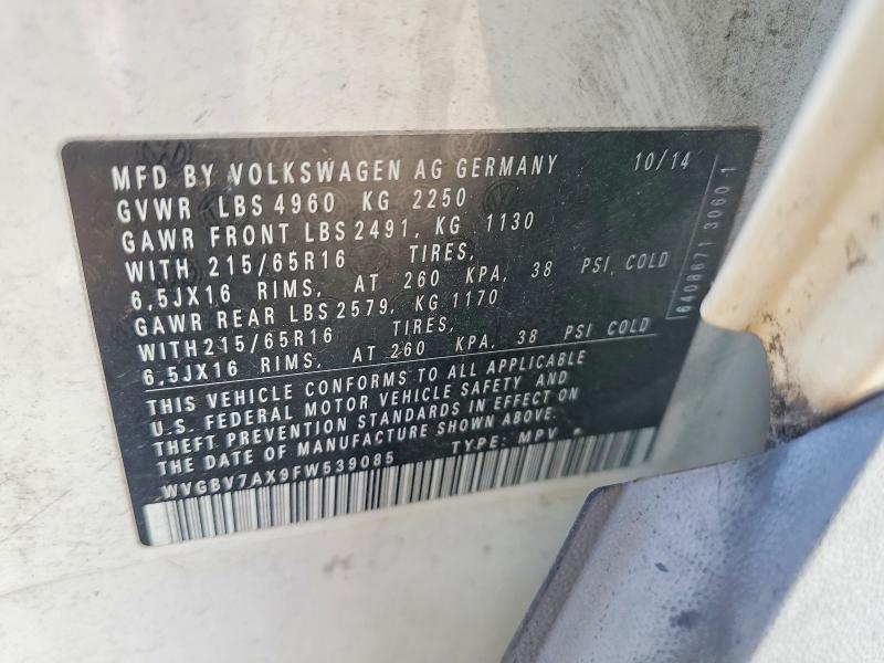 Продажа на аукционе авто 2015 Volkswagen Tiguan, vin: WVGBV7AX9FW539085, номер лота: 60595916