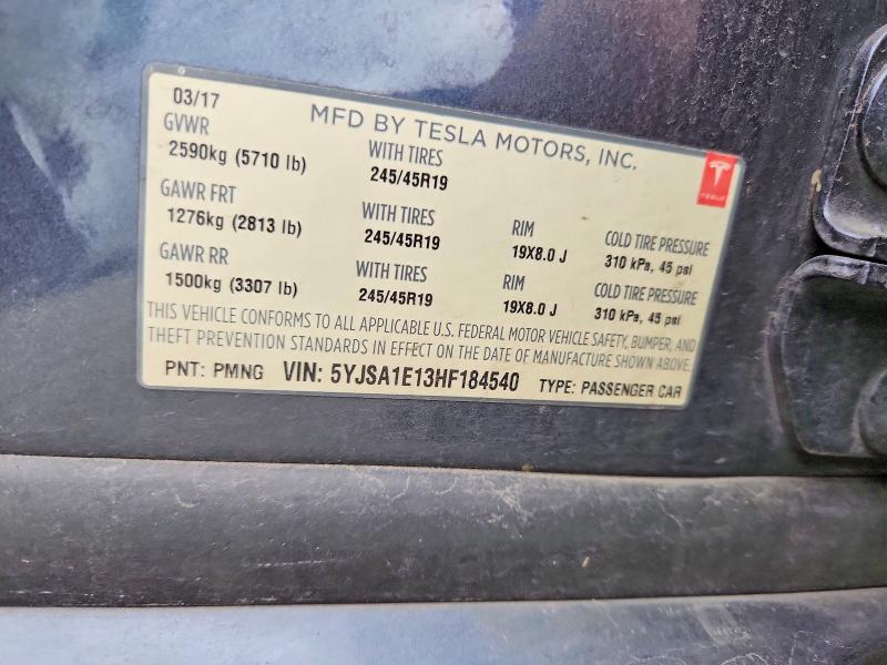 Продажа на аукционе авто 2017 Tesla Model S, vin: 5YJSA1E13HF184540, номер лота: 58532316